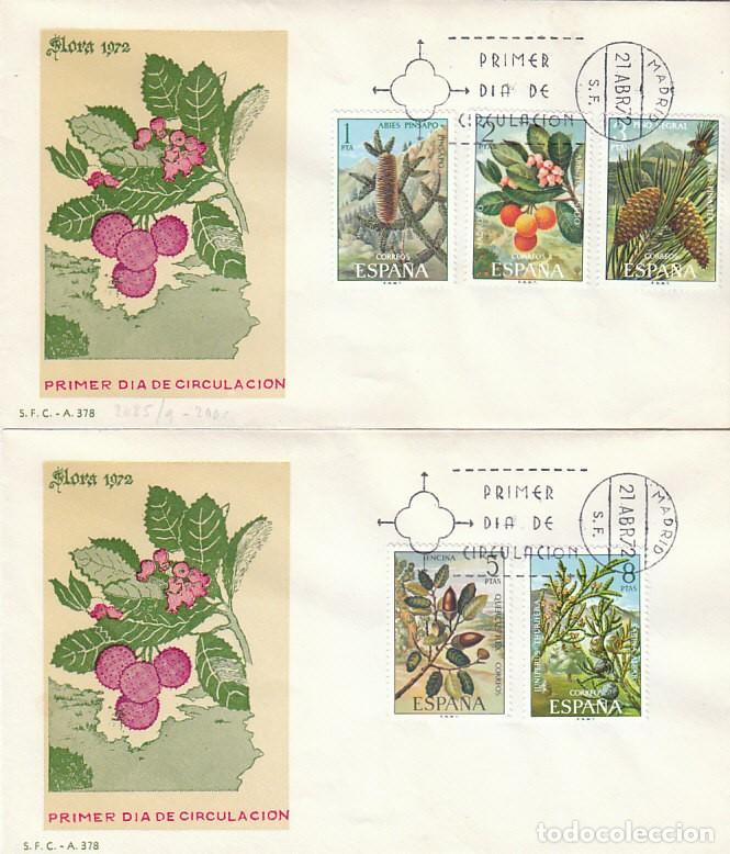 Sellos: EDIFIL 2085/9, FLORA 1972, PRIMER D&Iacute;A DE 21-4-1972 EN 2 SOBRES DEL SFC