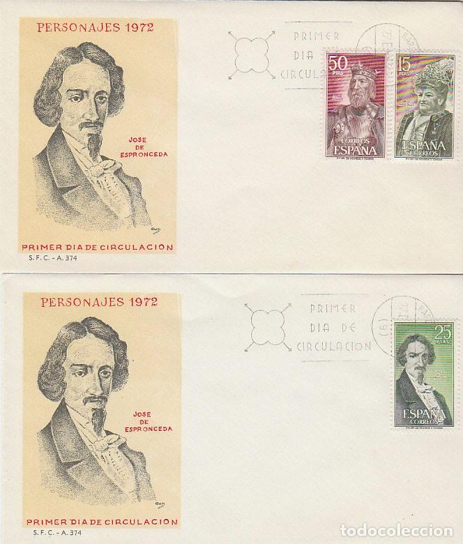 Sellos: EDIFIL 2071/3, PERSONAJES 1972 (ESPRONCEDA, PARDO BAZAN Y FERNAN GONZALEZ, PRIMER D&Iacute;A 27-1-1972 SFC