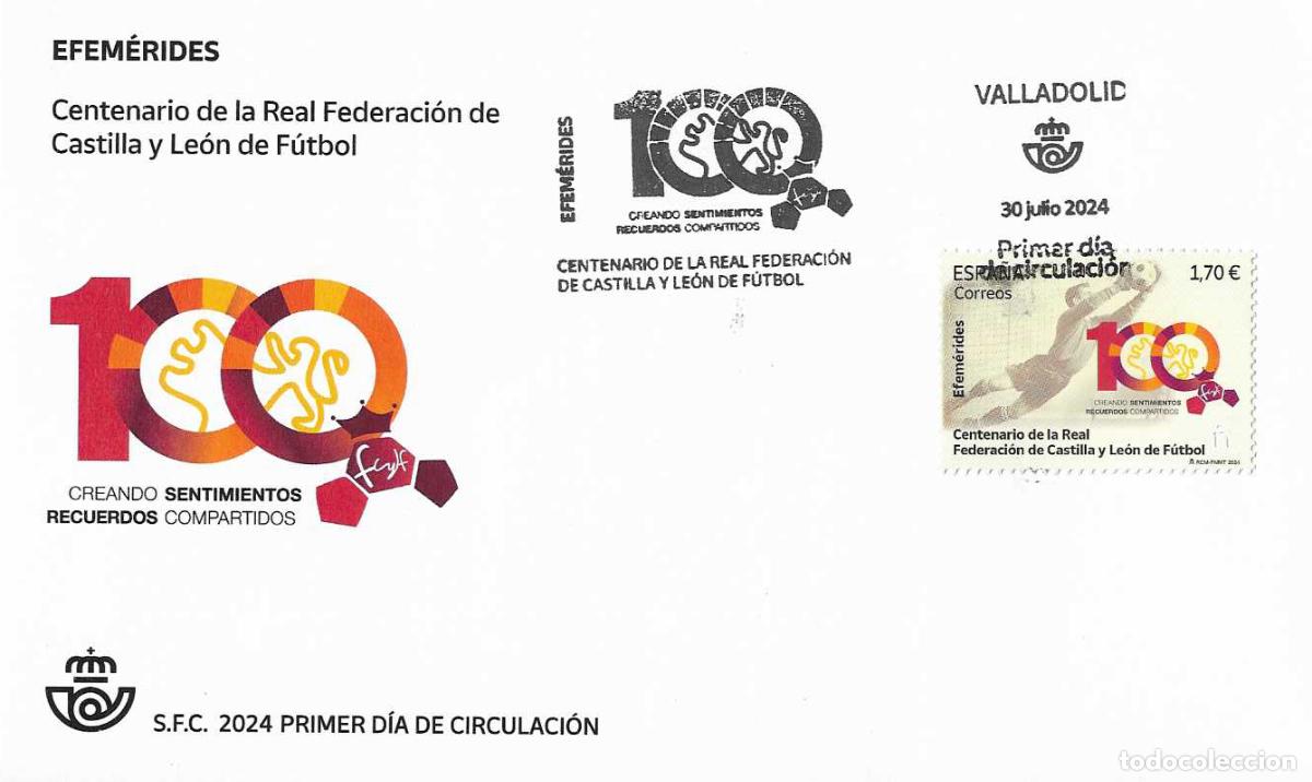 Sellos: FUTBOL REAL FEDERACION DE CASTILLA Y LEON CENTENARIO EFEMERIDES 2024 (EDIFIL 5771) EN SPD VALLADOLID