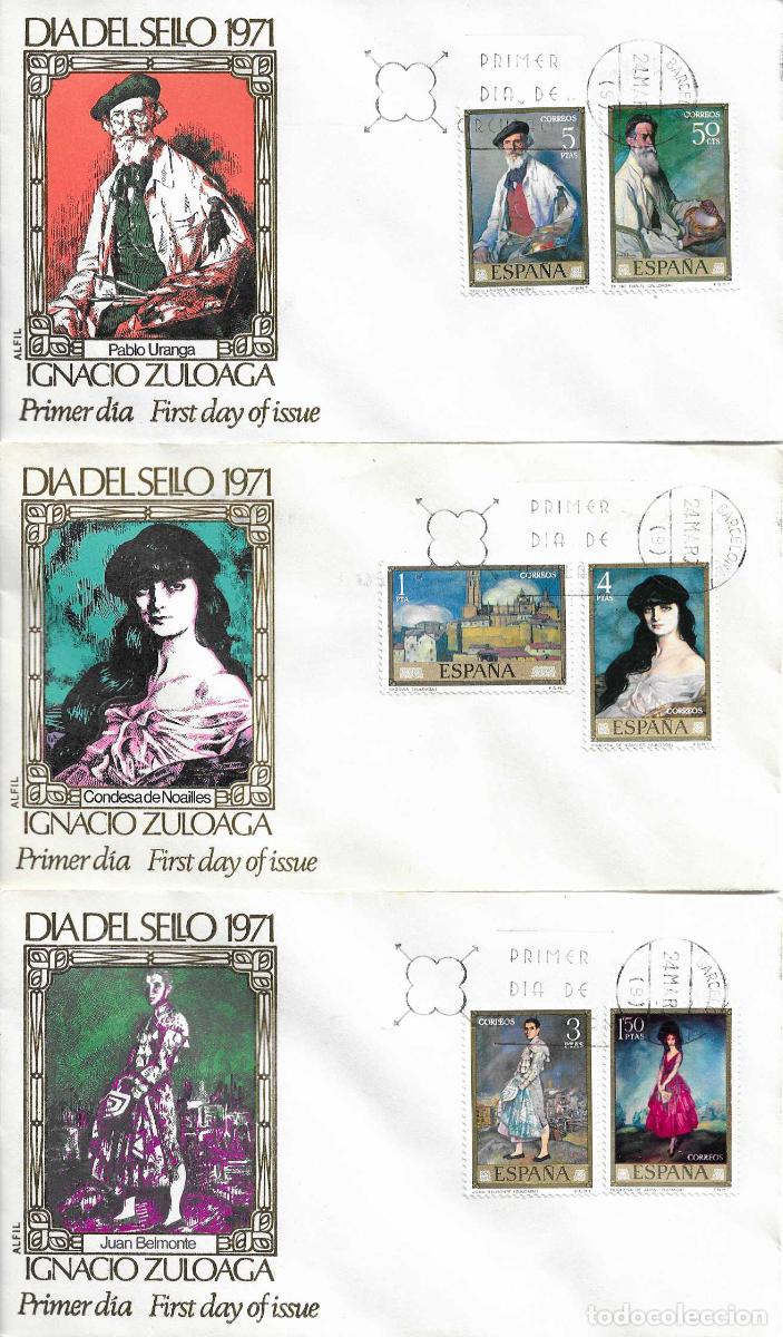 Sellos: PINTURA IGNACIO DE ZULOAGA DIA DEL SELLO 1971 EDIFIL 2019/26 CUATRO SPD SIN CIRCULAR ALFIL BARCELONA