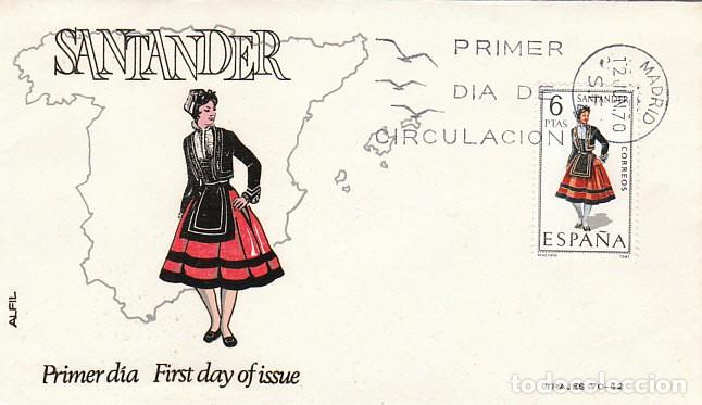 Sellos: EDIFIL 1954, TRAJE REGIONAL DE SANTANDER, SOBRE PRIMER DIA DEL A&Ntilde;O 1970, SOBRE DE ALFIL