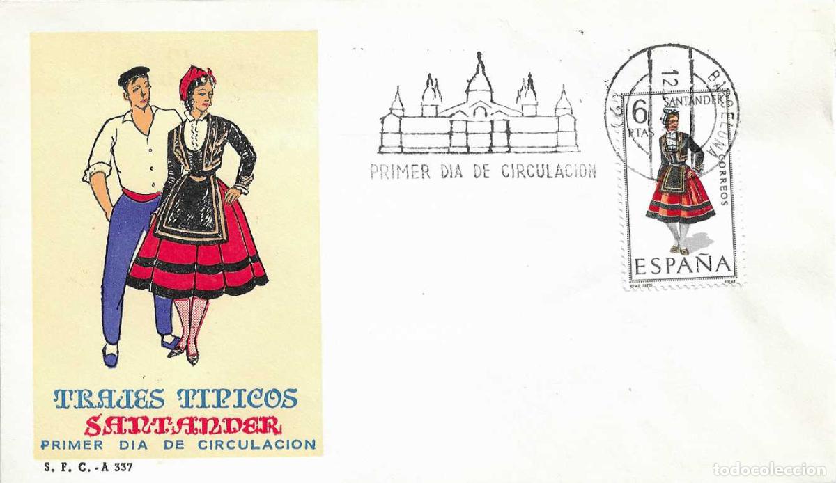 Sellos: TRAJE DE SANTANDER CANTABRIA TRAJES TIPICOS ESPA&Ntilde;OLES 1970 (EDIFIL 1954) EN SPD DEL SFC BARCELONA