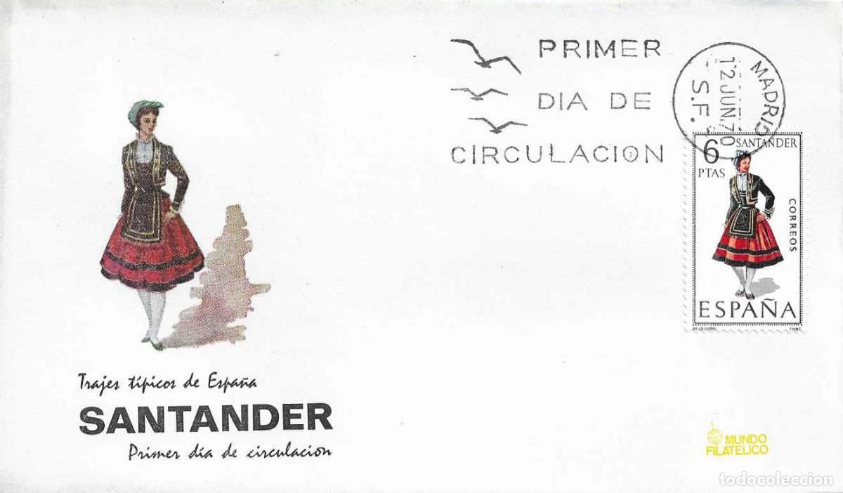 Sellos: TRAJE DE SANTANDER CANTABRIA TRAJES TIPICOS ESPA&Ntilde;OLES 1970 (EDIFIL 1954) EN SPD SIN CIRCULAR MF RARO