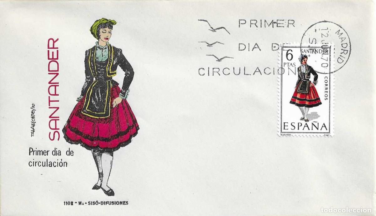 Sellos: TRAJE DE SANTANDER CANTABRIA TRAJES TIPICOS ESPA&Ntilde;OLES 1970 (EDIFIL 1954) EN SPD SIN CIRCULAR MS RARO