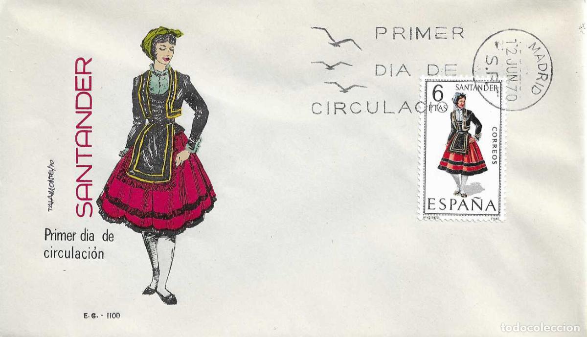 Sellos: TRAJE DE SANTANDER CANTABRIA TRAJES TIPICOS ESPA&Ntilde;OLES 1970 (EDIFIL 1954) EN SPD SIN CIRCULAR EG RARO
