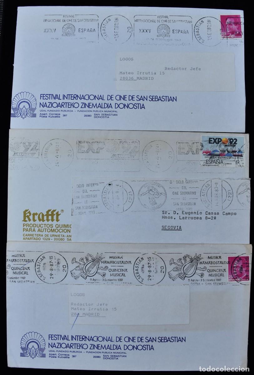 Sellos: 4 sobres San Sebasti&aacute;n con franqueo rodillo mec&aacute;nico publicitario. 1983 y 1987.