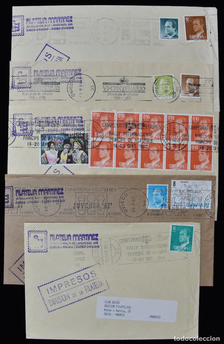 Sellos: 11 cartas Oviedo, Asturias, con franqueo mec&aacute;nico publicitario y matasellos especiales. D&eacute;cada 1980.