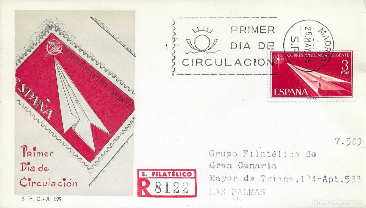 Sellos: NUEVO SELLO PARA LA CORRESPONDENCIA URGENTE 1965 (EDIFIL 1671) SPD CIRCULADO DEL SERVICIO FILATELICO