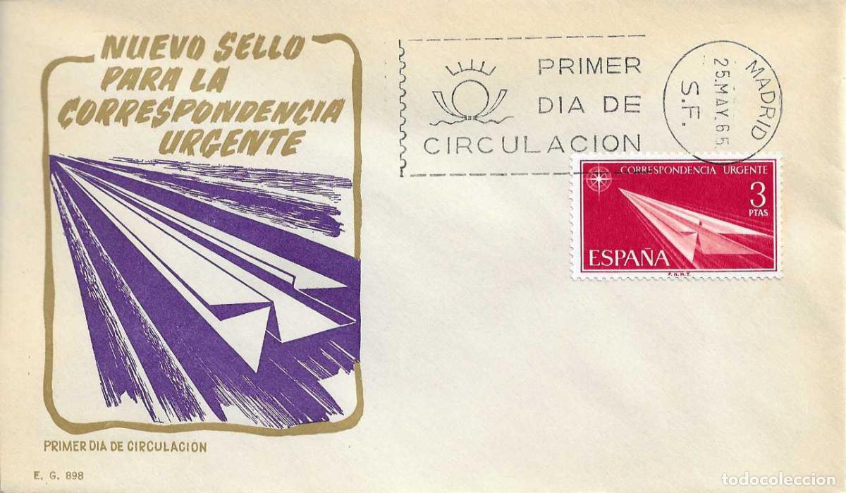 Sellos: NUEVO SELLO PARA LA CORRESPONDENCIA URGENTE 1965 (EDIFIL 1671) SOBRE PRIMER DIA SIN CIRCULAR EG RARO