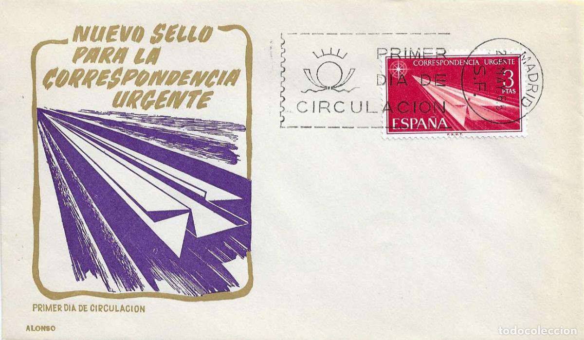 Sellos: NUEVO SELLO PARA LA CORRESPONDENCIA URGENTE 1965 (EDIFIL 1671) EN SOBRE PRIMER DIA ALONSO RARO ASI