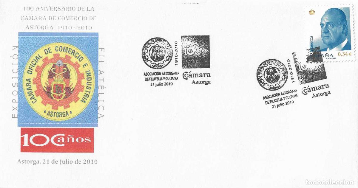 Sellos: CAMARA OFICIAL COMERCIO INDUSTRIA 100 A&Ntilde;OS, ASTORGA (LEON) 2010. MATASELLOS EN RARO SOBRE MODELO 4