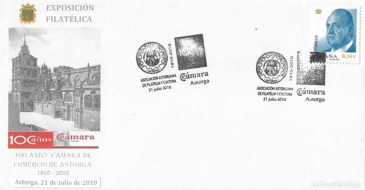 Sellos: CAMARA OFICIAL COMERCIO INDUSTRIA 100 A&Ntilde;OS, ASTORGA (LEON) 2010. MATASELLOS EN RARO SOBRE MODELO 2