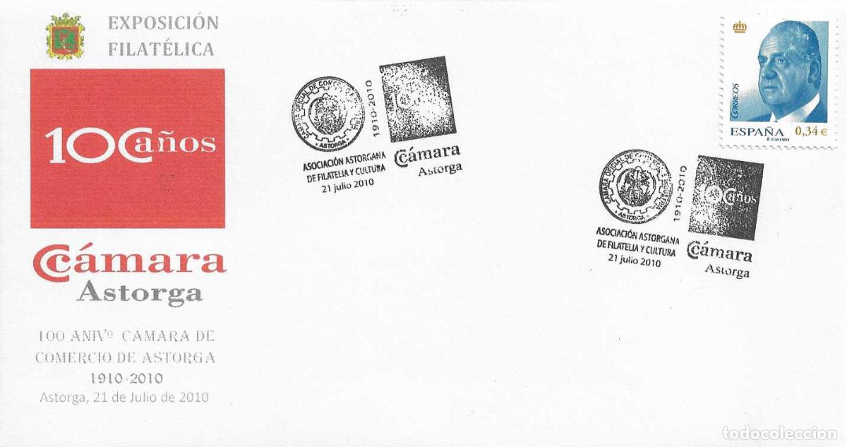 Sellos: CAMARA OFICIAL COMERCIO INDUSTRIA 100 A&Ntilde;OS, ASTORGA (LEON) 2010. MATASELLOS EN RARO SOBRE MODELO 1