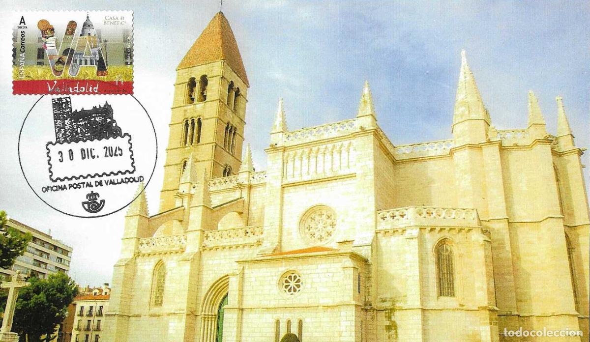 Sellos: IGLESIA SANTA MARIA DE LA ANTIGUA EN VALLADOLID RARO MATASELLOS OFICINA POSTAL 2025 EN TARJETA MOD 6
