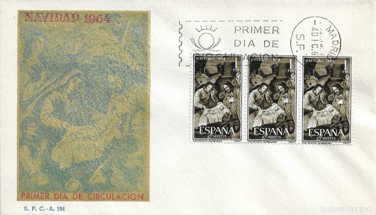 Sellos: NAVIDAD 1964 PINTURA DE ZURBARAN (EDIFIL 1630 TRES SELLOS) SPD SIN CIRCULAR SERVICIO FILATELICO RARO