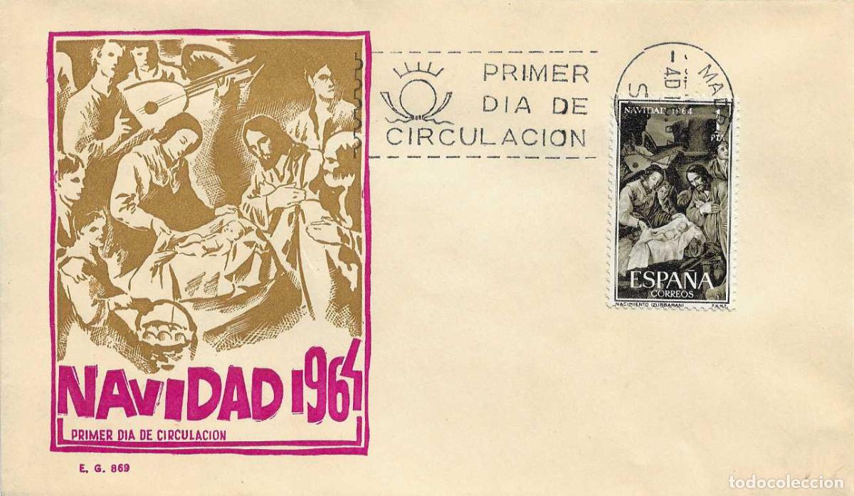 Sellos: NAVIDAD 1964 NACIMIENTO DE ZURBARAN (EDIFIL 1630) EN SOBRE PRIMER DIA SIN CIRCULAR DE EG RARO ASI