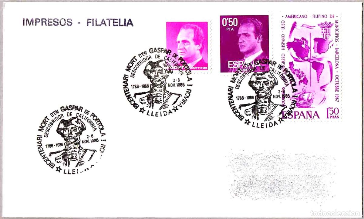 Sellos: Matasellos II CENT. MUERTE DE D. GASPAR DE PORTOLA Y ROVIRA. Lleida 1986