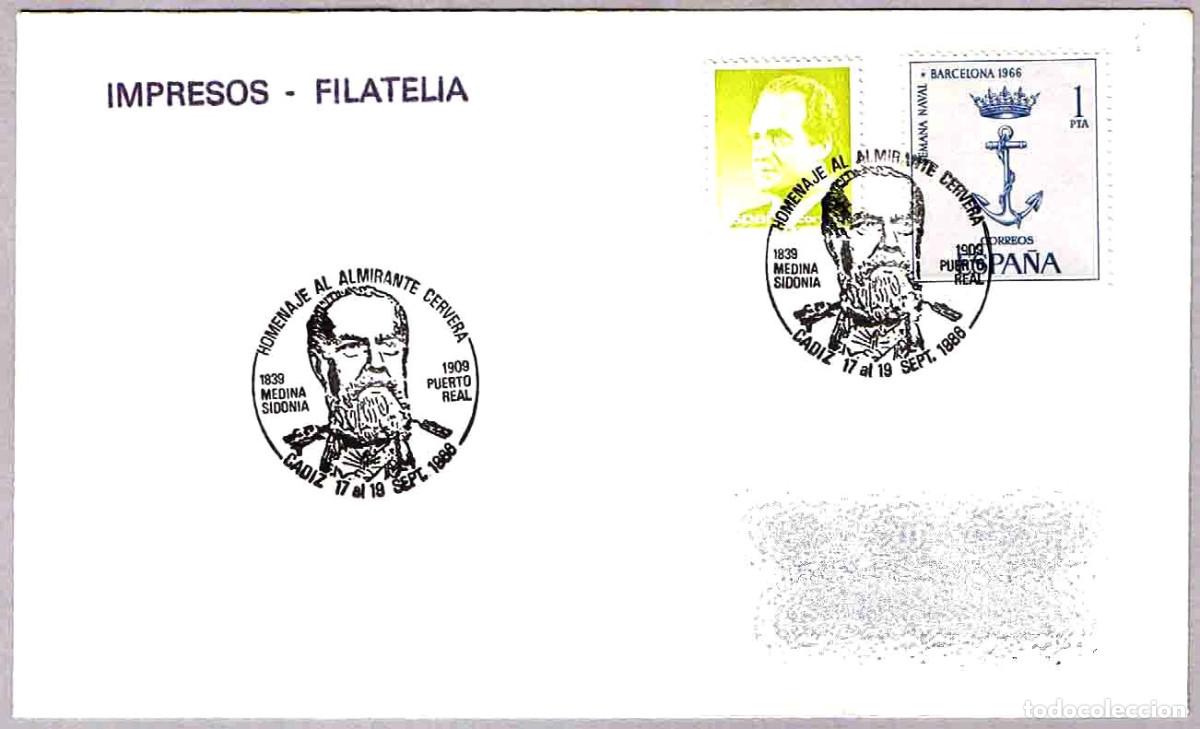 Sellos: Matasellos HOMENAJE AL ALMIRANTE CERVERA. Cadiz, Andalucia, 1986