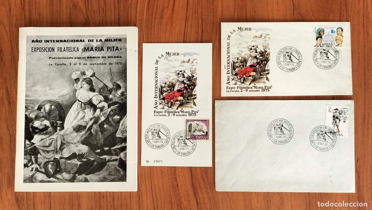 Sellos: CUADERNO GRAPA + DOS SOBRES + TARJETA (PRIMER DIA) EXPOSICI&Oacute;N FILAT&Eacute;LICA 'MAR&Iacute;A PITA'.