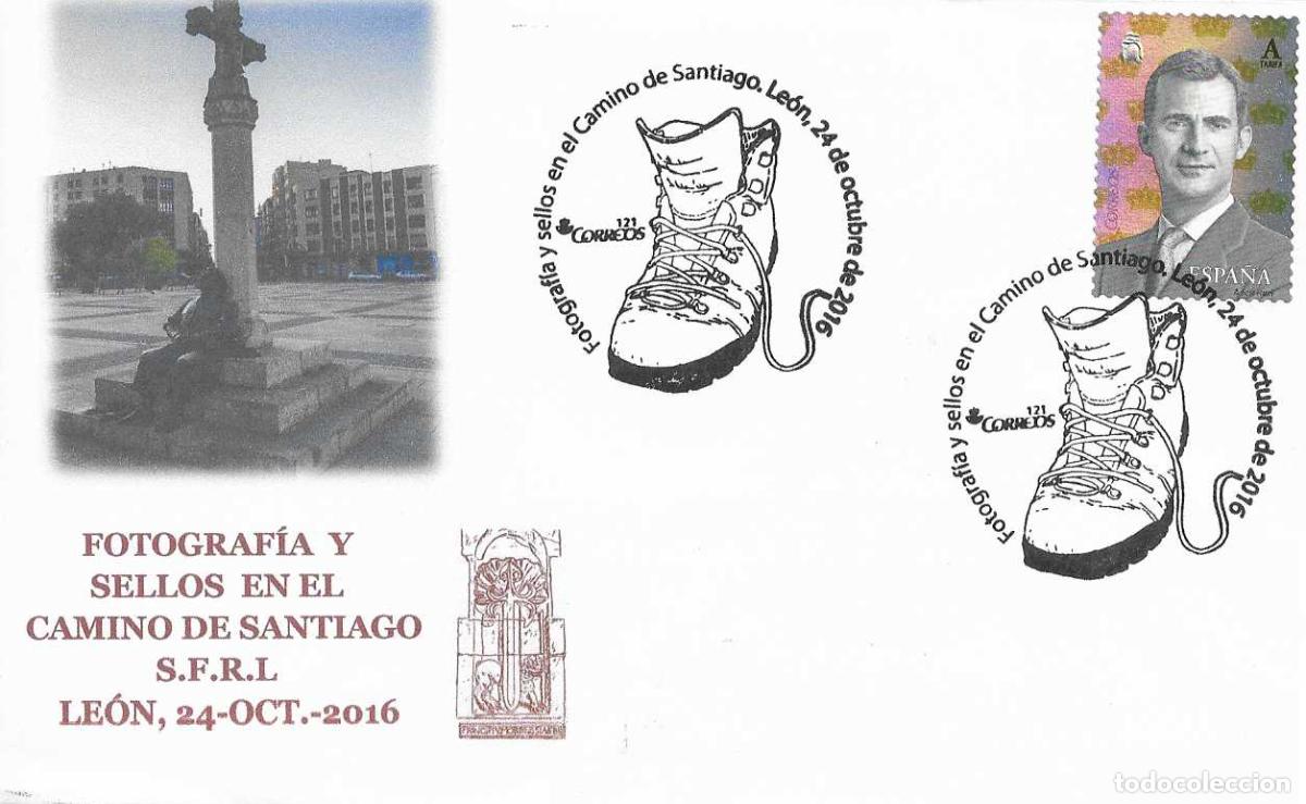 Sellos: EL CAMINO DE SANTIAGO FOTOGRAFIA Y SELLOS, LEON 2016 MATASELLOS EN SOBRE ILUSTRADO MODELO 2 RARO ASI