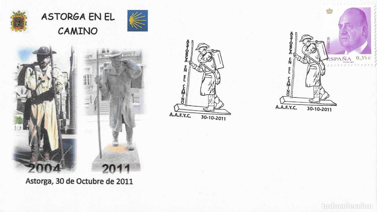 Sellos: EL CAMINO DE SANTIAGO QUO VADIS CAMINANTE, ASTORGA (LEON) 2011 MATASELLOS RARO SOBRE ILUSTRADO MOD 4