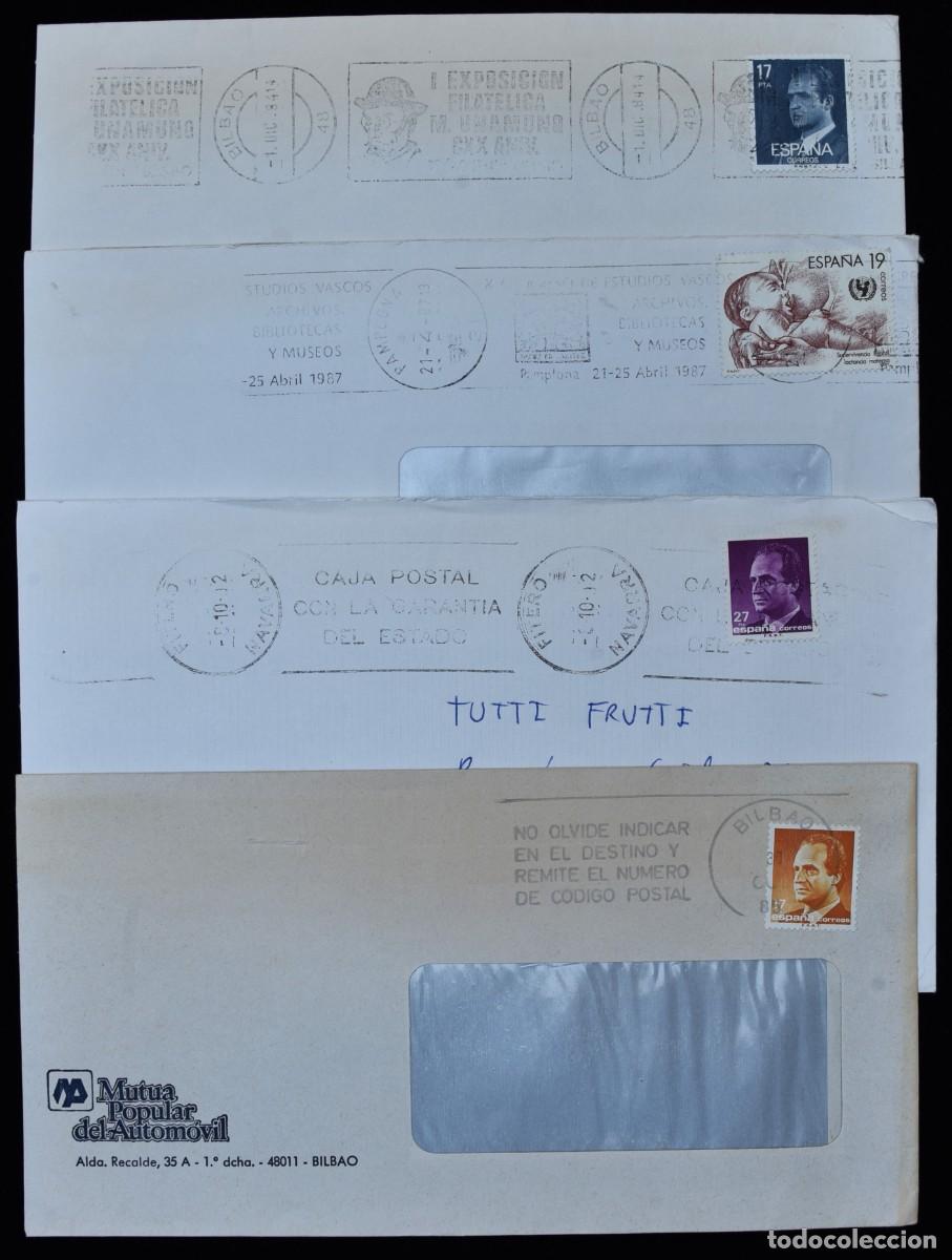 Timbres: 4 cartas de Bilbao, Fitero - Navarra y Pamplona con franqueo mec&aacute;nico rodillo publicitario.