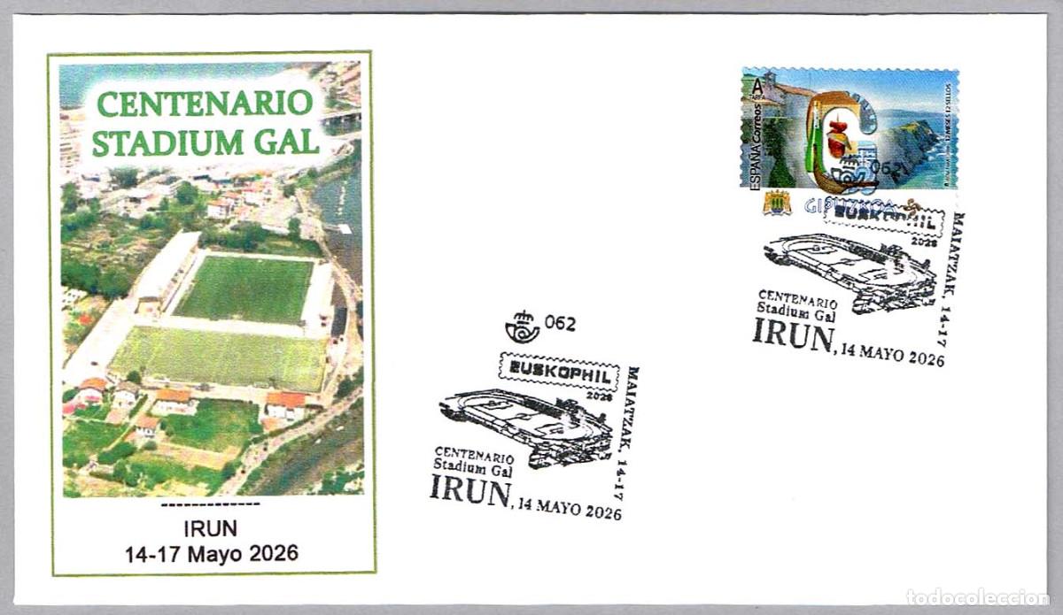 Sellos: Matasellos CENTENARIO STADIUM GAL - FUTBOL. Irun, Guipuzcoa, 2026