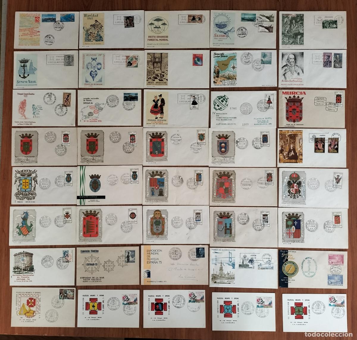 Sellos: LOTE 36 SOBRES y CUATRO TARJETAS PRIMER DIA DE CIRCULACI&Oacute;N (VARIOS) - FIRST DAY OF ISSUE.