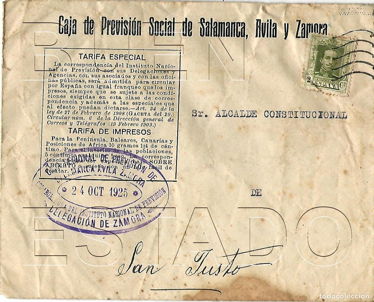 Sellos: 1925 SAN JUSTO PUEBLA DE SANABRIA ZAMORA INSTITUTO PREVISION TARIFA ESPECIAL CARTA SOBRE M30