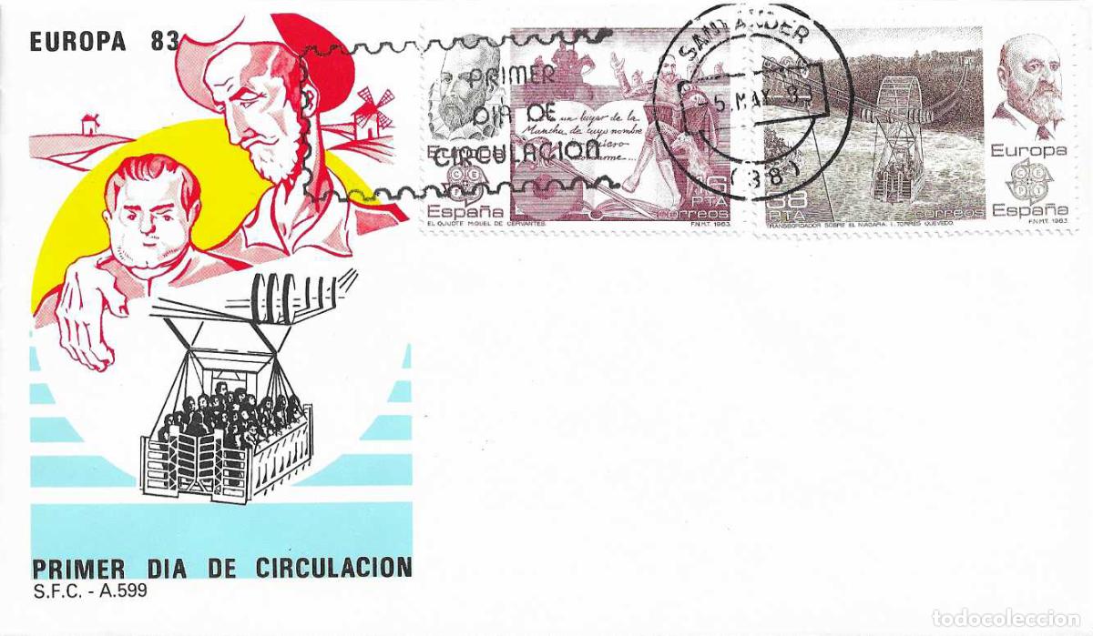 Sellos: DON QUIJOTE Y TORRES QUEVEDO EUROPA-CEPT 1983 (EDIFIL 2703/04) SPD DEL SERVICIO FILATELICO SANTANDER