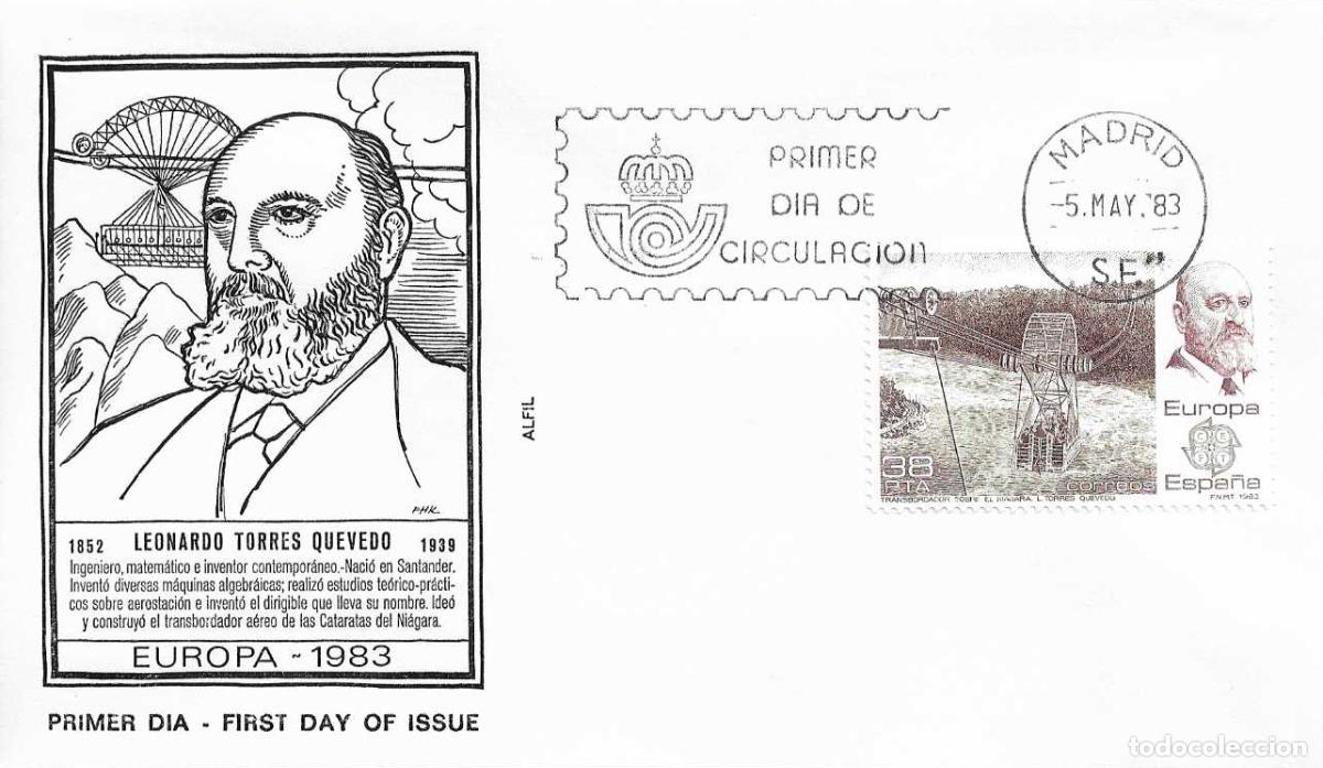 Sellos: LEONARDO TORRES QUEVEDO TRANSBORDADOR NIAGARA EUROPA 1983 (EDIFIL 2704) EN SPD DE ALFIL MADRID XZX