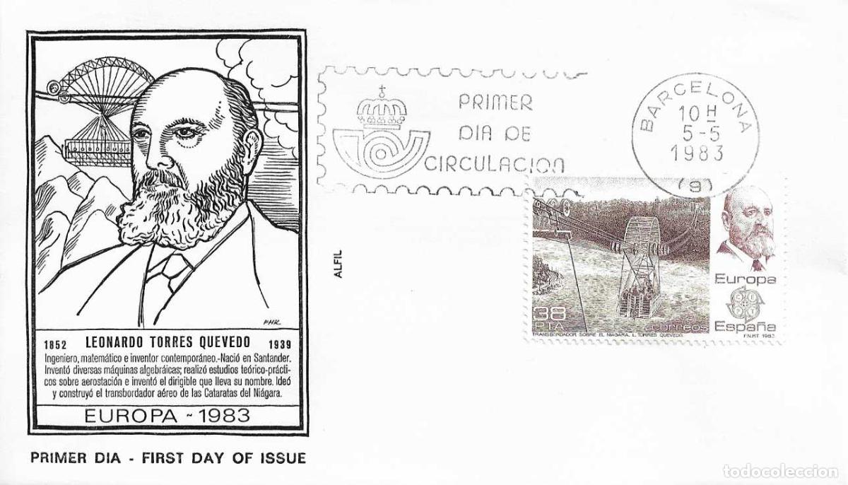 Sellos: LEONARDO TORRES QUEVEDO TRANSBORDADOR NIAGARA EUROPA 1983 (EDIFIL 2704) SPD DE ALFIL BARCELONA XZX