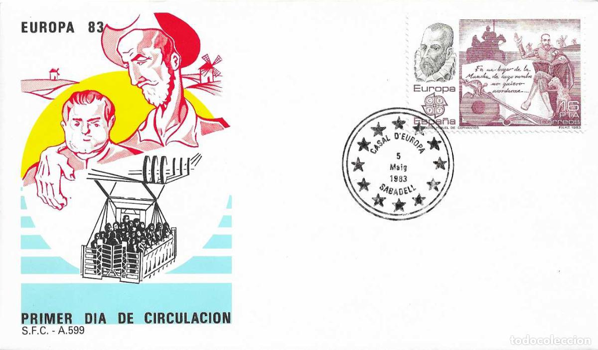 Sellos: CERVANTES EL INGENIOSO HIDALDO DON QUIJOTE MANCHA EUROPA 1983 (EDIFIL 2703) SPD SFC CASAL SABADELL