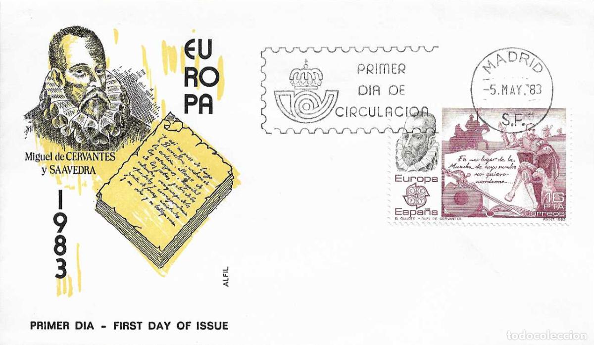 Sellos: DON QUIJOTE CERVANTES EUROPA-CEPT 1983 (EDIFIL 2703) EN SOBRE PRIMER DIA DE ALFIL MADRID RARO XZX