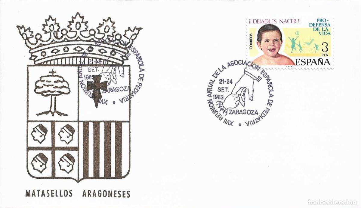 Sellos: MEDICINA PEDIATRIA XVII REUNION ASOCIACION ESPA&Ntilde;OLA, ZARAGOZA 1983. MATASELLOS RARO SOBRE ILUSTRADO