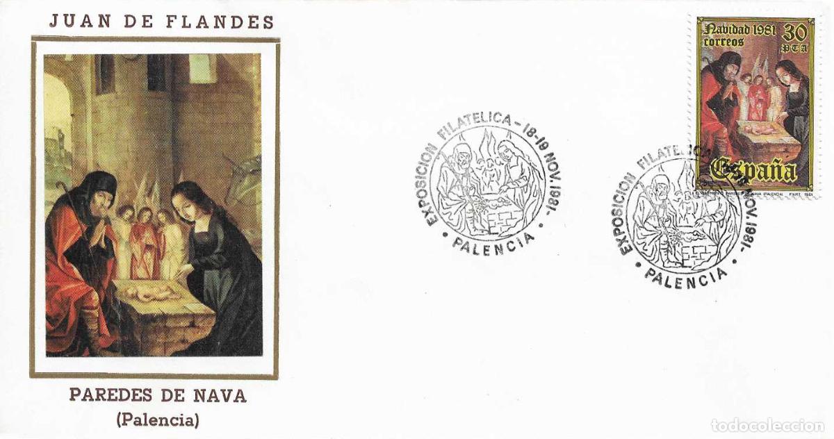 Sellos: NAVIDAD PINTURA JUAN DE FLANDES EXPOSICION, PALENCIA 1981. MATASELLOS SOBRE PAREDES DE NAVA RARO ASI