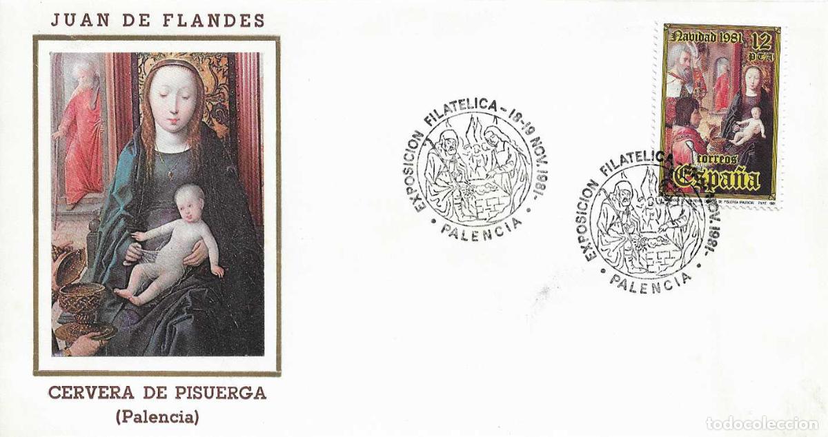 Sellos: NAVIDAD PINTURA JUAN DE FLANDES EXPOSICION, PALENCIA 1981. MATASELLOS SOBRE CERVERA DE PISUERGA RARO