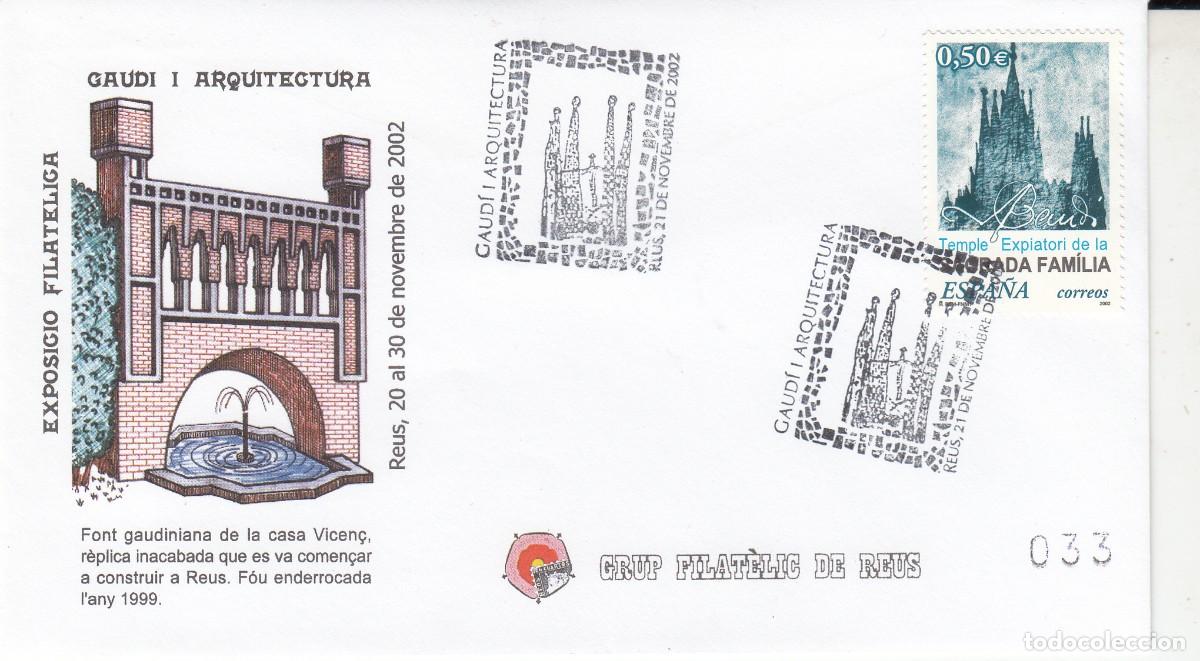 Sellos: MATASELLOS EXPOSICI&Oacute; FILAT&Eacute;LICA DE GAUD&Iacute; - REUS - 2002 CON SELLO Y MATASELLOS SAGRADA FAMILIA
