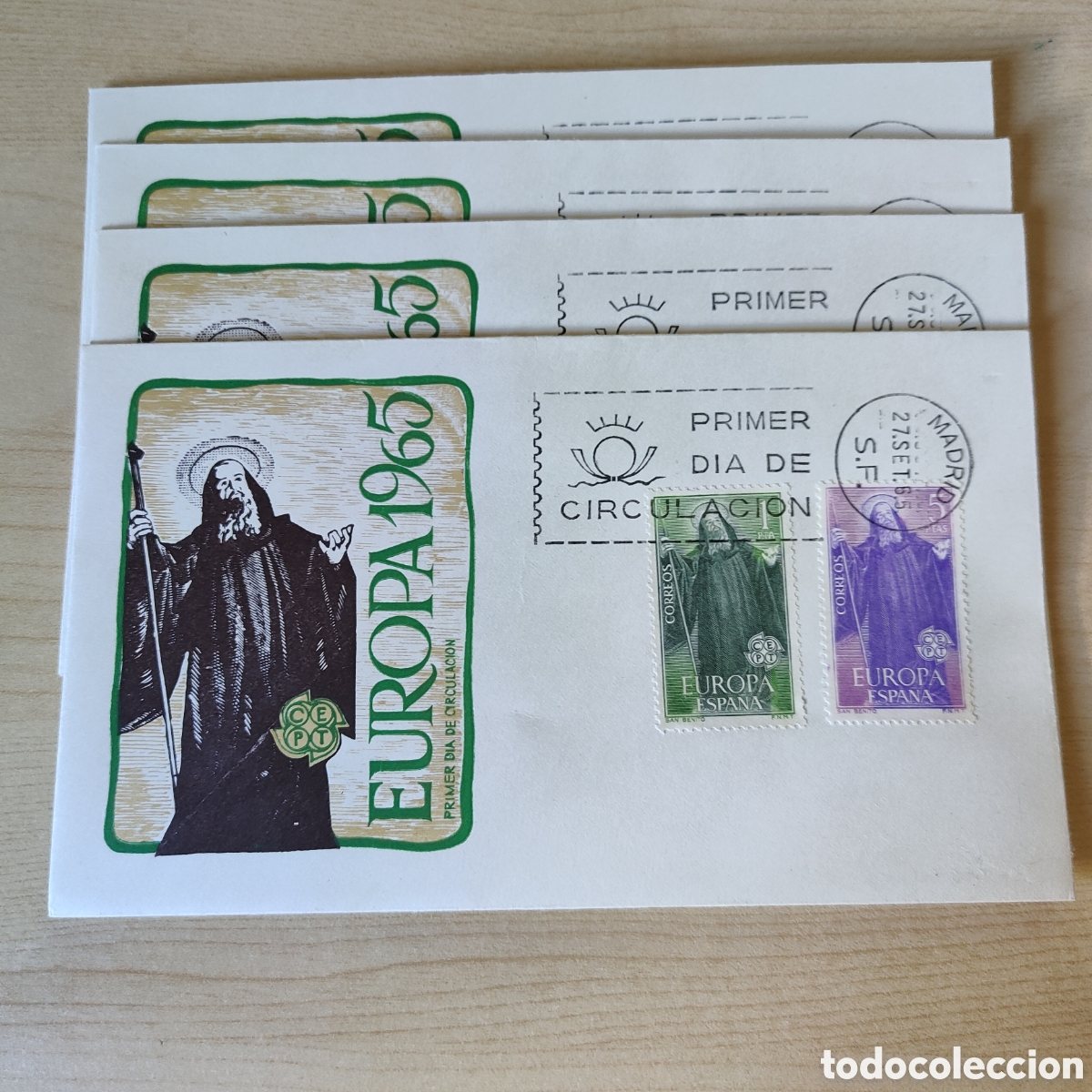 Sellos: SPD Europa 1965 San Benito edifil 1675 1676 x 4 sobres