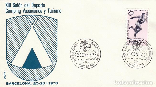 Sellos: A&Ntilde;O 1973, BARCELONA, SALON DEL DEPORTE Y CAMPING, SOBRE DE ALFIL AZUL