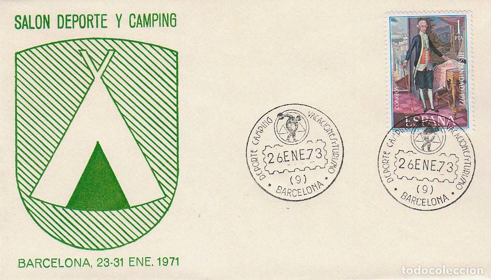Sellos: A&Ntilde;O 1973, BARCELONA, SALON DEL DEPORTE Y CAMPING, SOBRE OFICIAL VERDE, RARO