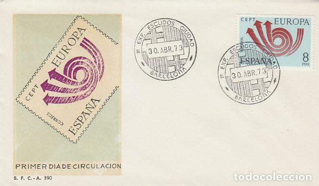 Sellos: A&Ntilde;O 1973, ESCUDO CIUDAD DE BARCELONA, ES PRIMER DIA DEL SELLO EUROPA