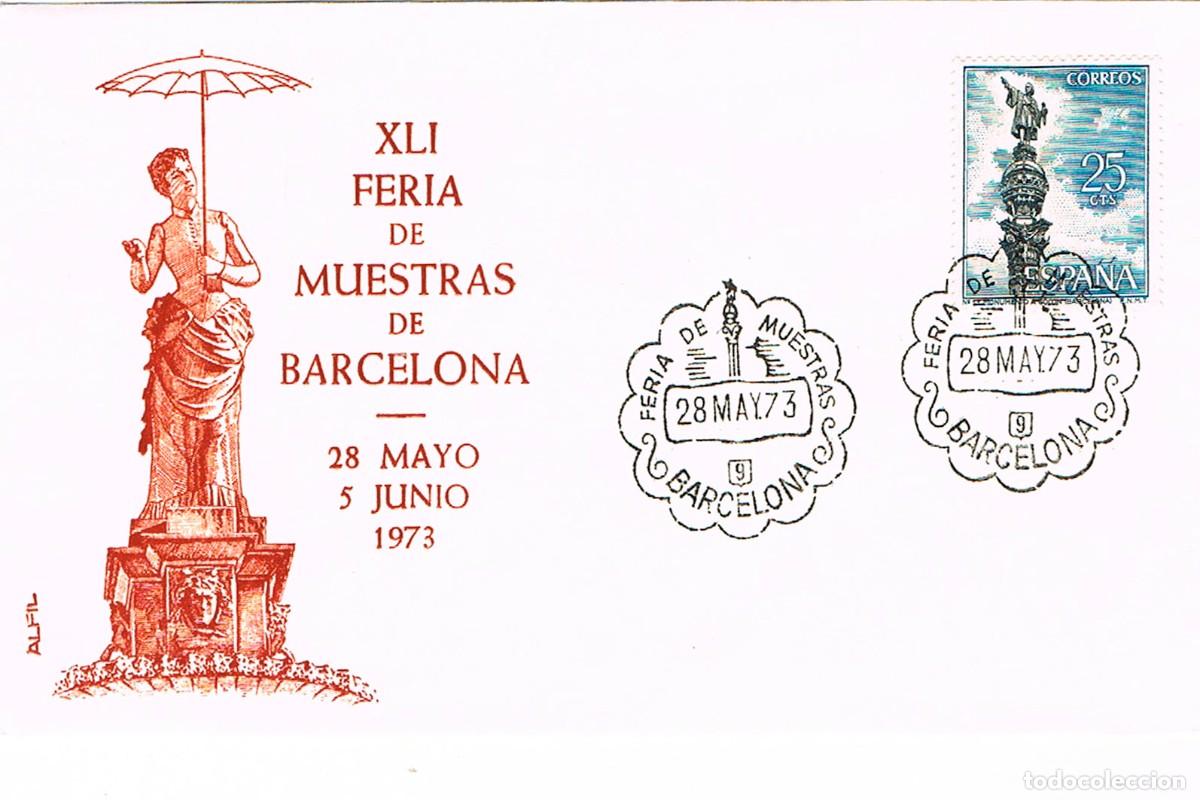 Sellos: A&Ntilde;O 1973, BARCELONA, FERIA DE MUESTRAS, MONUMENTO A COLON SOBRE DE ALFIL CON SELLO MONUMENTO A COLON