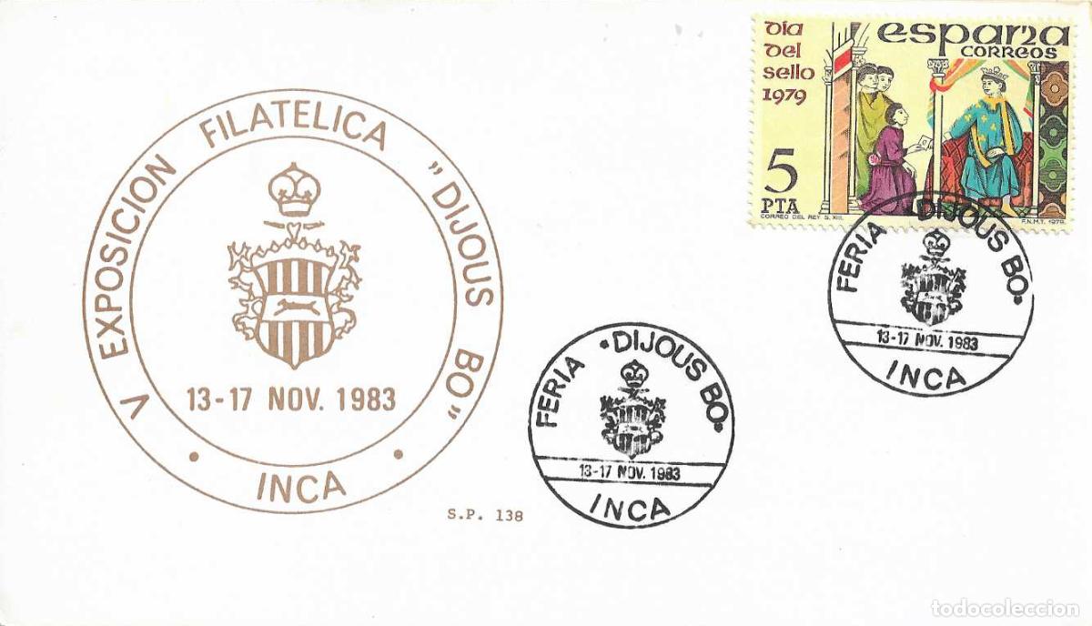 Sellos: HERALDICA FERIA DIJOUS BO, INCA (BALEARES) 1983. RARO MATASELLOS ESCUDO EN TARJETA DE SP