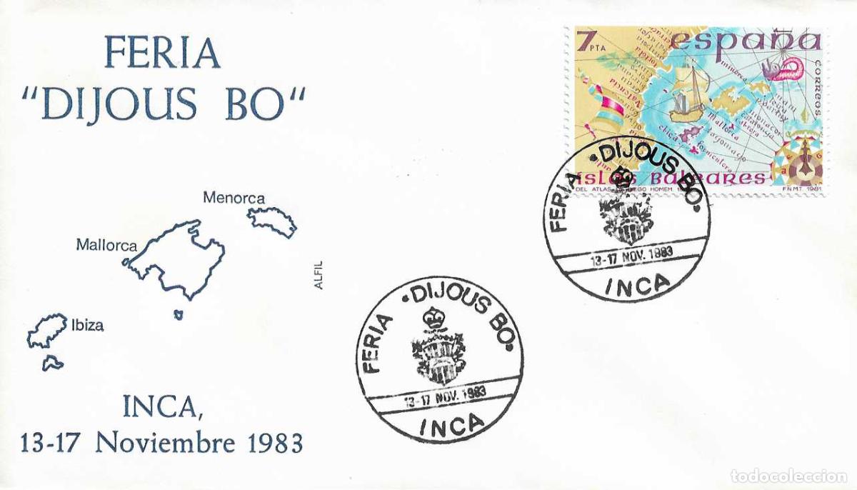 Sellos: HERALDICA FERIA DIJOUS BO, INCA (BALEARES) 1983. RARO MATASELLOS ESCUDO EN SOBRE DE ALFIL