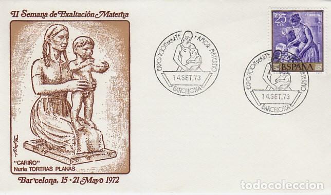 Sellos: A&Ntilde;O 1973, BARCELONA, ARTE Y AMOR MATERNO, SOBRE DE LA EXPOSICION