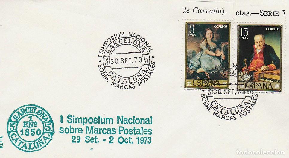 Sellos: A&Ntilde;O 1973, BARCELONA, SIMPOSIO SOBRE MARCAS POSTALES, SOBRE DE ALFIL