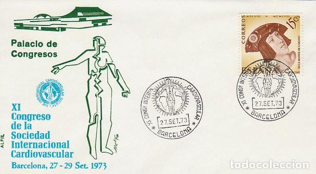 Sellos: A&Ntilde;O 1973, BARCELONA, CONGRESO INTERNACIONAL CARDIOVASCULAR, MEDICINA, SOBRE DE ALFIL