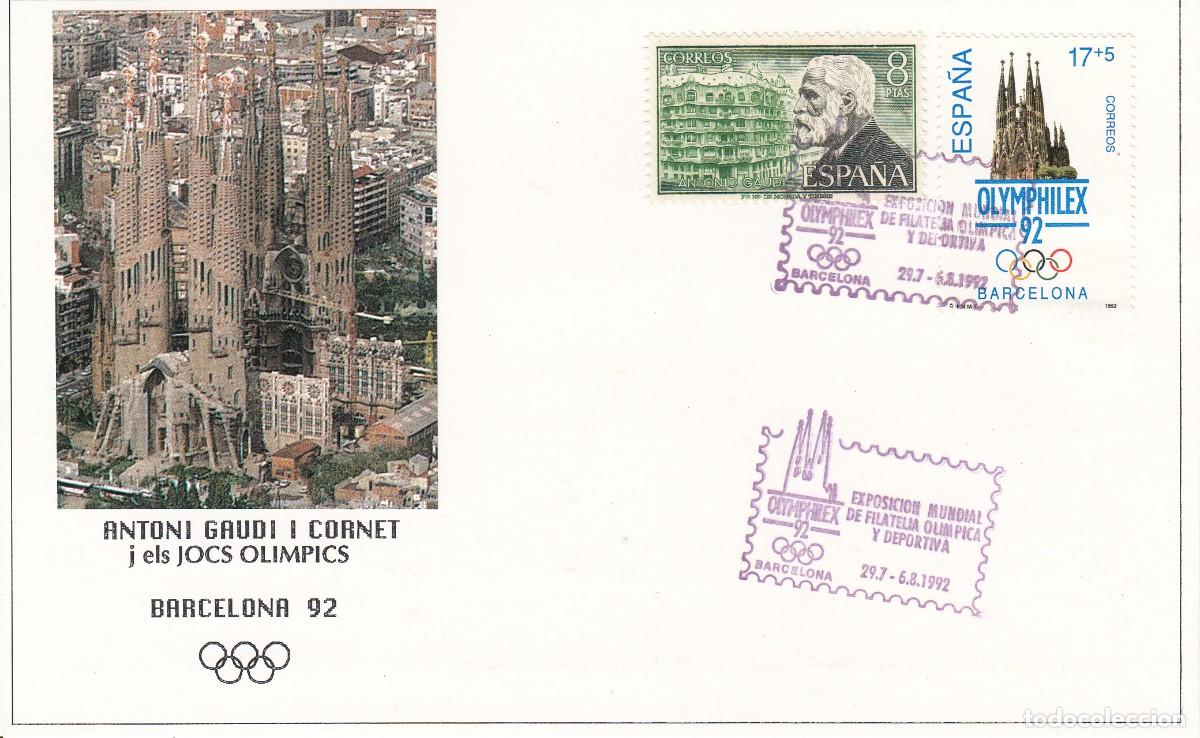 Sellos: MATASELLOS BARCELONA 92 - OLYMPHILEX EN TARJETA - 1992 - GAUD&Iacute; - SAGRADA FAMILIA