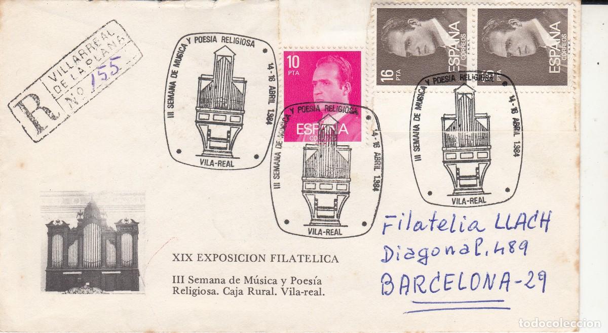 Sellos: MATASELLOS SEMANA DE M&Uacute;SICA POES&Iacute;A RELIGIOSA - VILA-REAL - 1984 EN CARTA CERTIFICADA